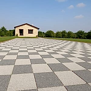 Taş ve Tuğla Dekorasyon Model-7-1 Satranç desenli beton parke taş döşeme ile modern zemin kaplama