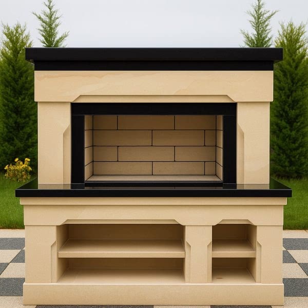 Barbekü Model 11-2 Taş kaplama modern barbekü – Barbekü Model 11 siyah granit detaylı tasarım