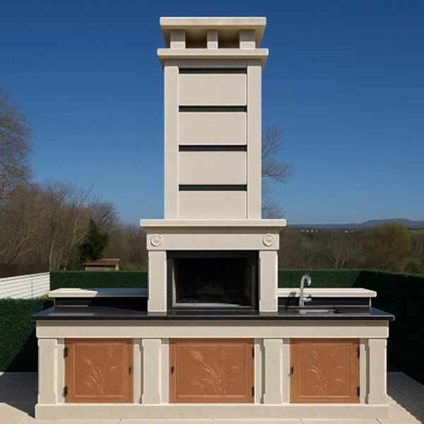 Barbekü Model 4-1 Barbekü Model 4 hazır barbekü, baca ve lavabo detaylı ön görünüm